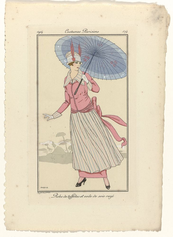 Journal des Dames et des Modes, Costumes Parisiens, 1914, No. 174 : Robe de taffetas (...) (1914) by Fabius and anonymous