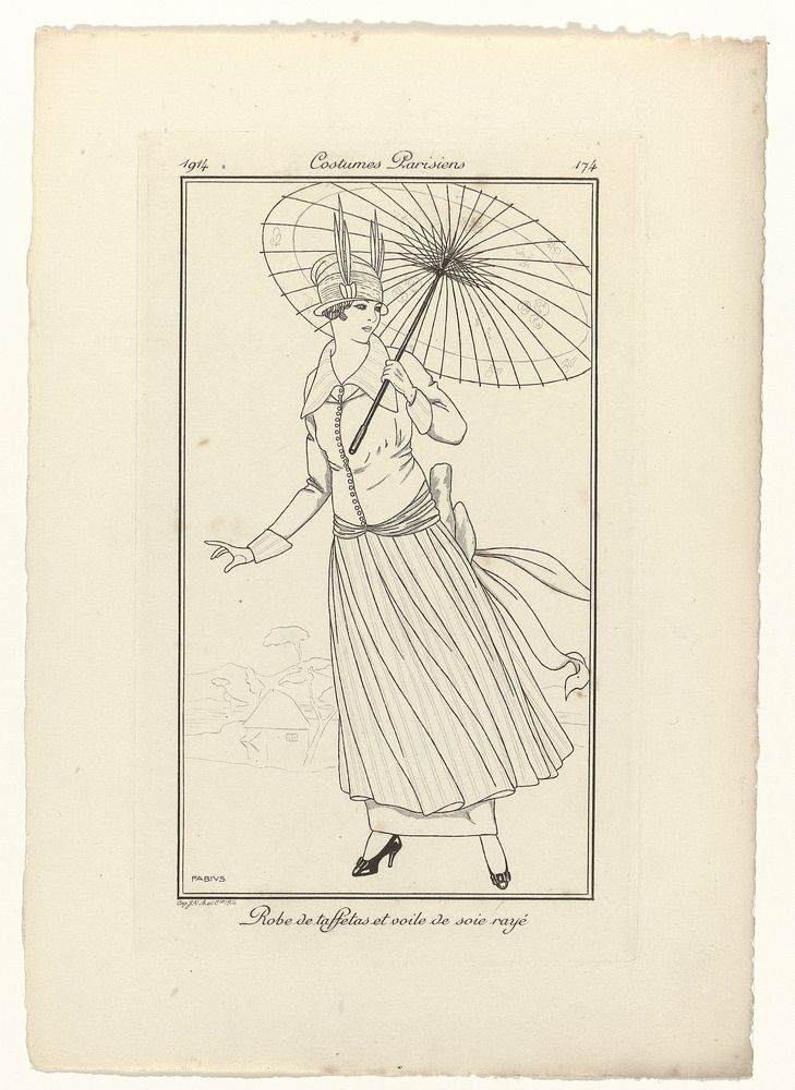 Journal des Dames et des Modes, Costumes Parisiens, 1914, No. 174 : Robe de taffetas (...) (1914) by Fabius and anonymous