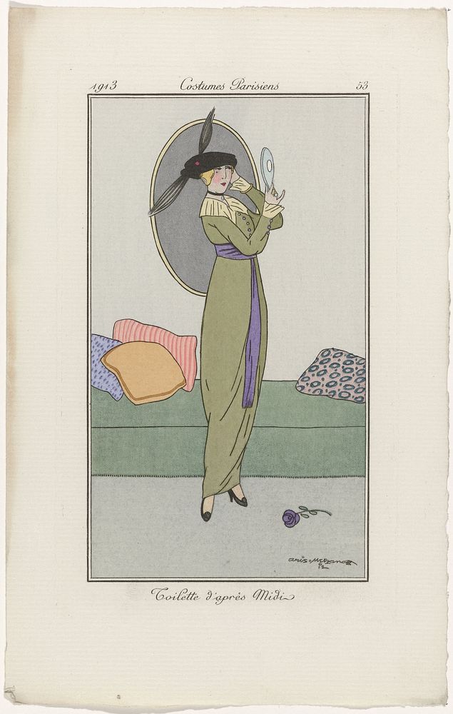 Journal des Dames et des Modes, Costumes Parisiens, 1913, No. 53 : Toilette d'aprés Midi (1913) by Aris Metzano and anonymous