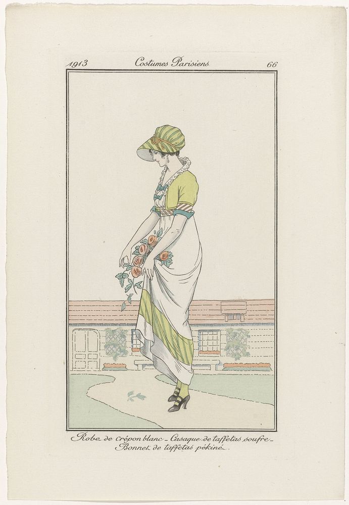 Journal des Dames et des Modes, Costumes Parisiens, 1913, No. 66 : Robe de crépon blanc (...) (1913) by anonymous