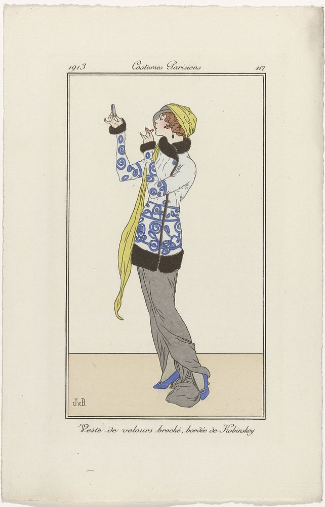 Journal des Dames et des Modes, Costumes Parisiens, 1913, No. 117 : Veste de velours (...) (1913) by Jan van Brock and…