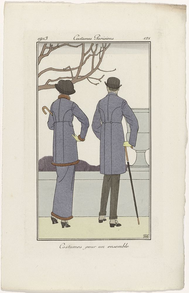 Journal des Dames et des Modes, Costumes Parisiens, 1913, No. 121 : Costumes, pour un ensemble (1913) by Monogrammist BMB…