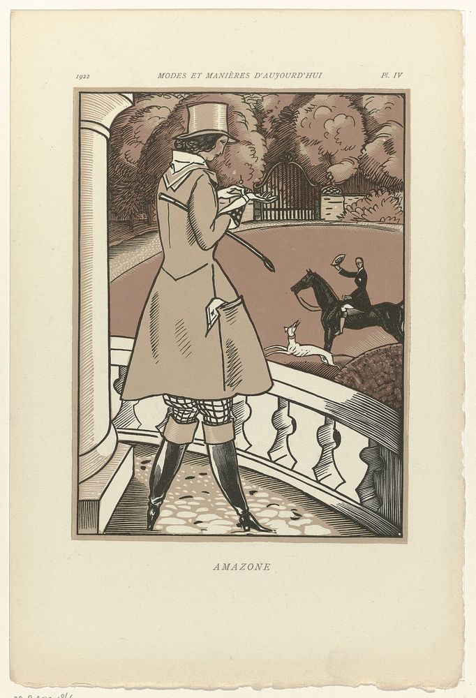 Modes et Manières d'Aujourd'hui, 1922, Pl. 4 : Amazone (1923) by Fernand Siméon and anonymous