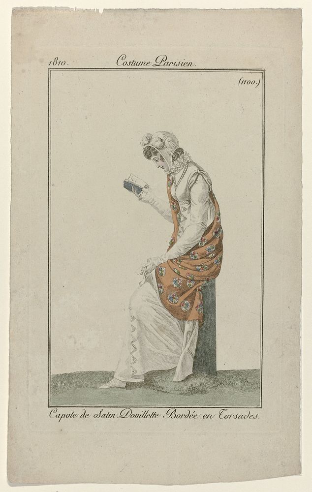 Journal des Dames et des Modes, Costume Parisien, 10 novembre 1810, (1100): Capote de Satin (...) (1810) by anonymous and…