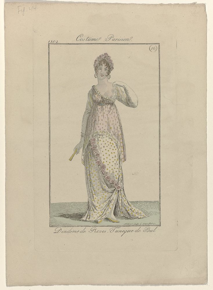 Journal des Dames et des Modes, editie Frankfurt 1802, Costume Parisien, (16) : Diadême de Roses (...) (1802) by Friedrich…
