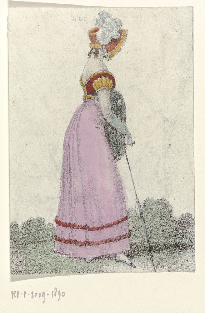 Vrouw met dichte parasol, lopend naar rechts (c. 1810) by anonymous