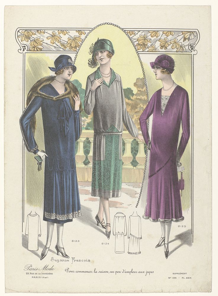 Paris Mode, ca.1924, Supplément No. 196, Pl. 884, Fig. 6123, 6124 en 6125 : Suzanne Francois (...) (c. 1924) by anonymous…