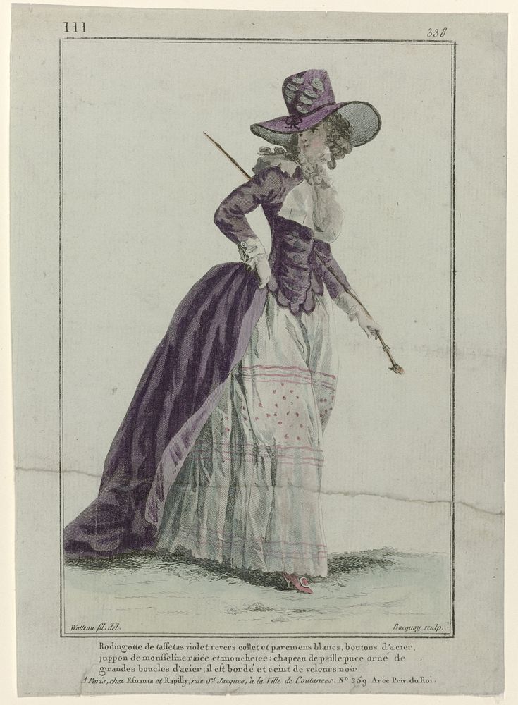 Gallerie des Modes et Costumes Français 1787, No. lll, Pl. 338: Rodingotte de taffetas violet (...) (1787) by Pierre Charles…