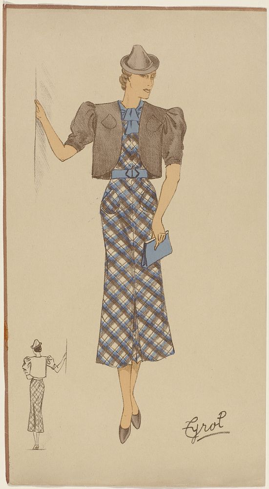 Vrouw in een Schots geruite jurk met bolero, ca. 1930 (c. 1930) by anonymous