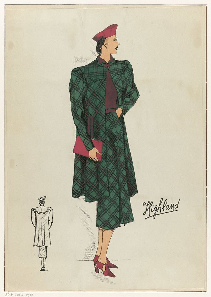 Vrouw in geruite lange jas en rok, ca. 1930 (c. 1930) by anonymous
