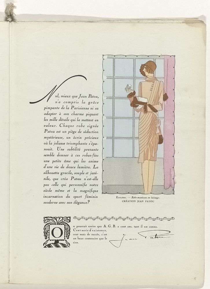 Art - Goût - Beauté, Feuillets de l' élégance féminine, Noël 1928, No. 100, 9e Année, p. 35 (1928) by anonymous, Jean Patou…