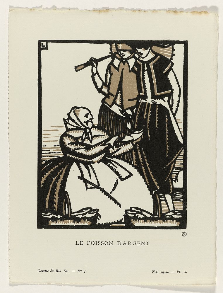 Gazette du Bon Ton, 1920 - No. 4, Pl. 26: Le poisson d'argent (1920) by Maurice Leroy, anonymous, Lucien Vogel, Naville et…