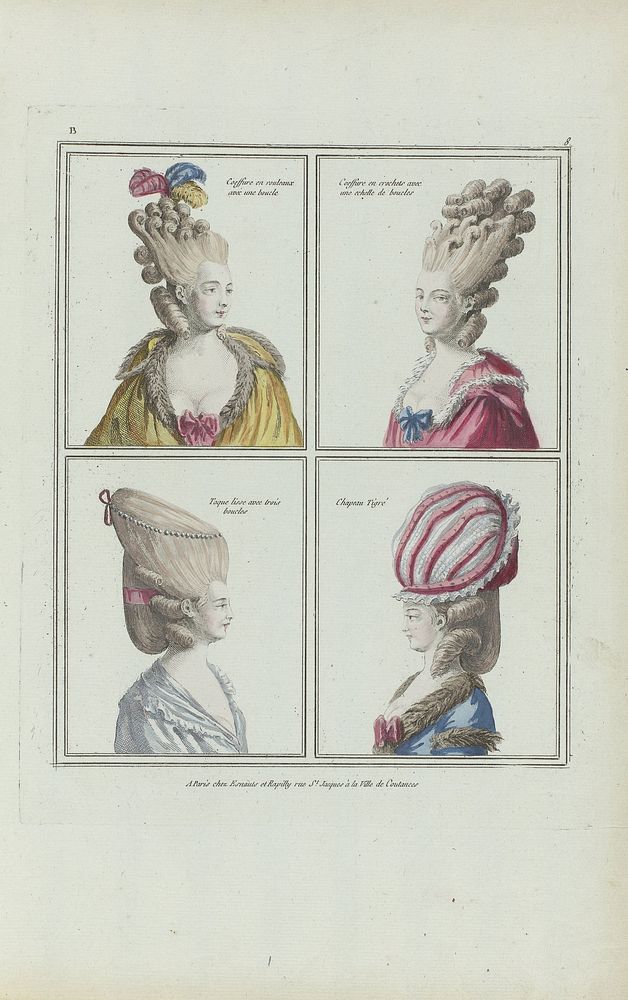 Gallerie des Modes et Costumes Francais, depuis 1776, B 8 : Coeffure en rouleaux (...) (c. 1776) by anonymous and Esnauts…
