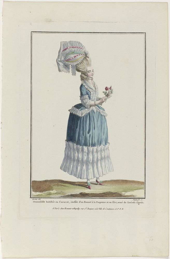Gallerie des Modes et Costumes Français, 1778, K 59 : Demoiselle habillée en Caracot (...) (c. 1778) by Nicolas Dupin…