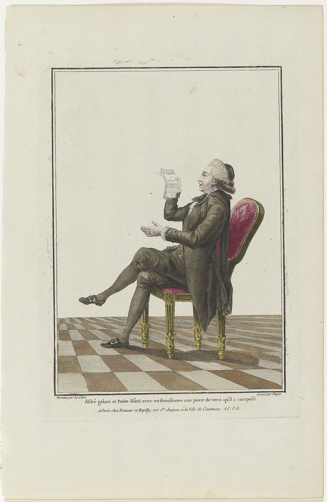 Gallerie des Modes et Costumes Français, 1778, M 70 : Abbé galant et Poëte lisant (...) (1778) by Nicolas Dupin, Pierre…