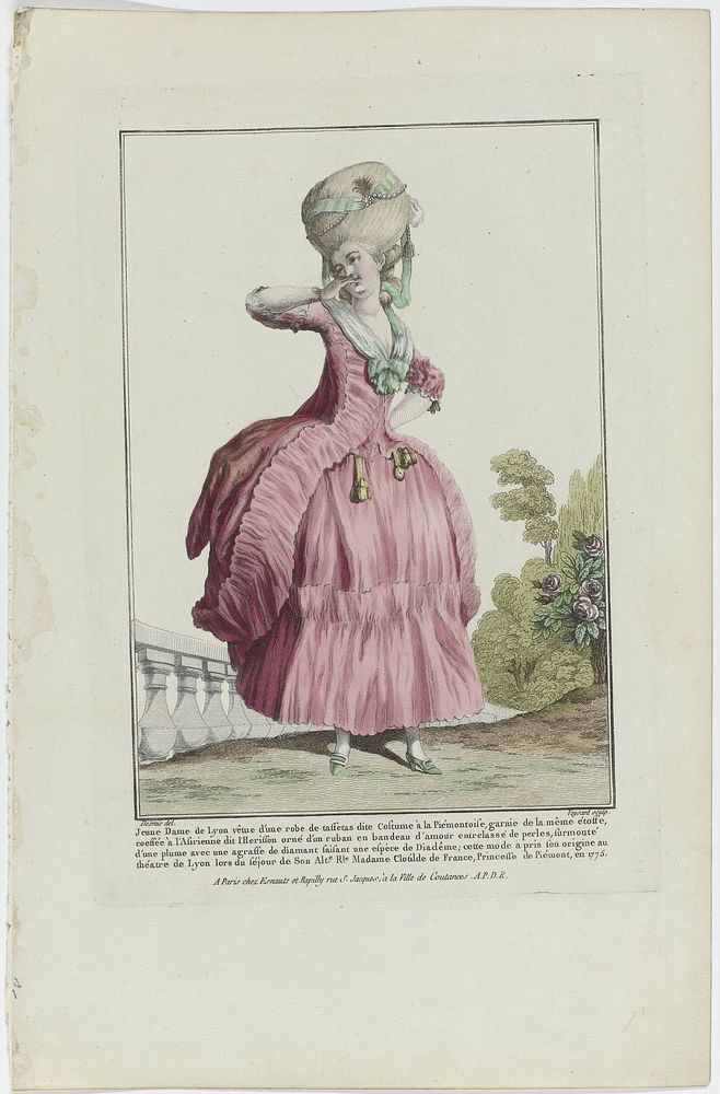 Gallerie des Modes et Costumes Français, 1778, N 77 : Jeune Dame de Lyon (...) (c. 1778) by Etienne Claude Voysard, Claude…