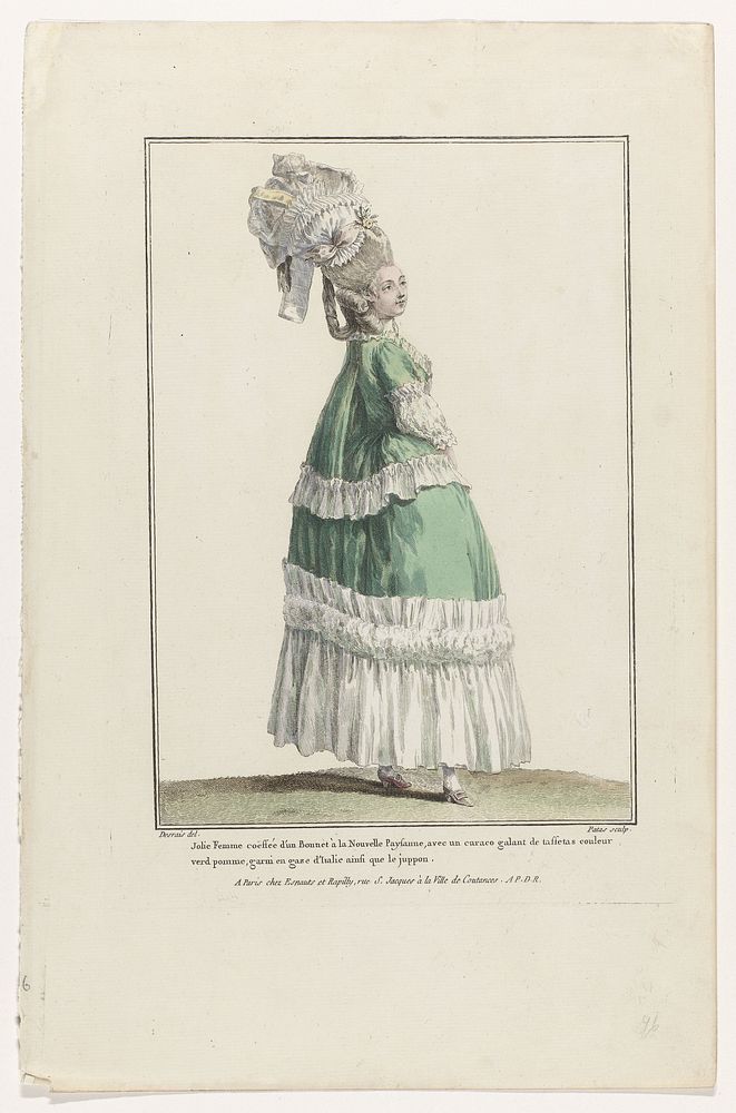 Gallerie des Modes et Costumes Français, 1778, Q 96 : Jolie Femme coëffée d'un Bonnet (...) (c. 1778) by Charles Emmanuel…