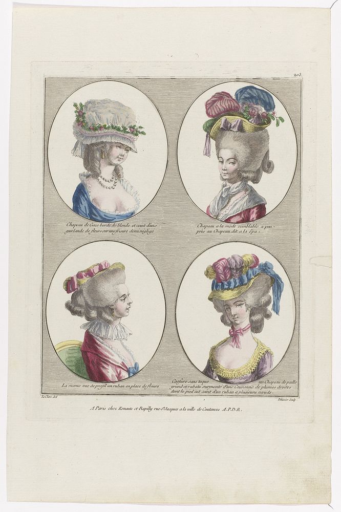 Gallerie des Modes et Costumes Français, 1780, 203 : Chapeau de Gaz (...) (1780) by J Pelicier, Pierre Thomas Le Clerc and…