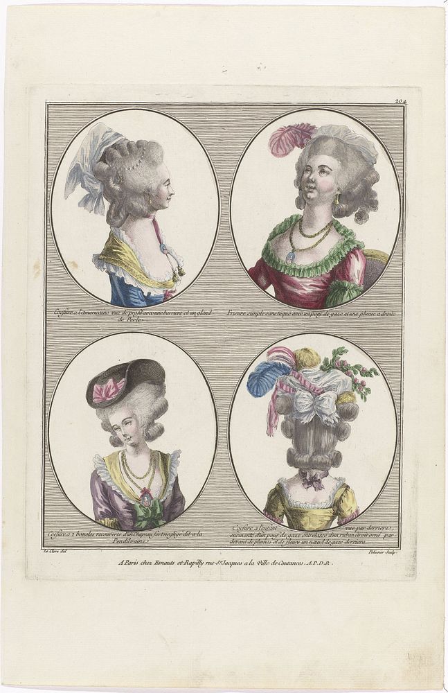 Coiffures, Poufs, Hats and Bonnets: Eleven Coiffures and Headdresses (1780) by J Pelicier, Pierre Thomas Le Clerc and…