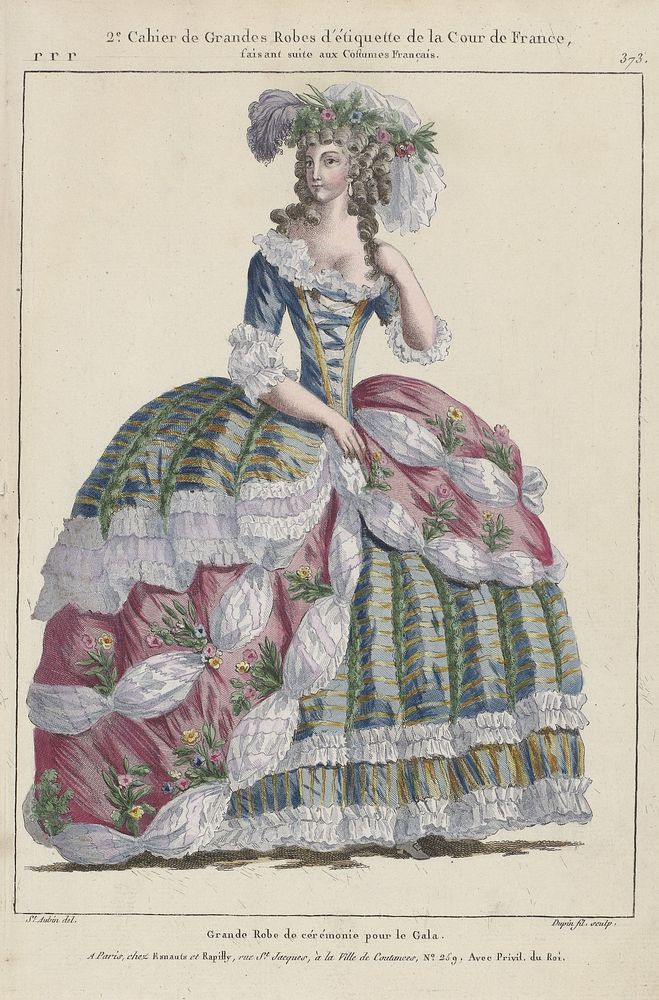 Gallerie des Modes et Costumes Français, 1787, rrr 373 : Grande Robe de cérémoni (...) (c. 1787) by Nicolas Dupin, Augustin…