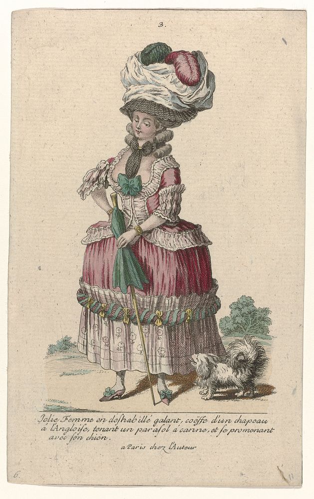 Gallerie des Modes et Costumes Français, 1785, nr. 3, nr.6, Kopie naar L 64 : Jolie Femme en deshabillé (...) (c. 1785) by…