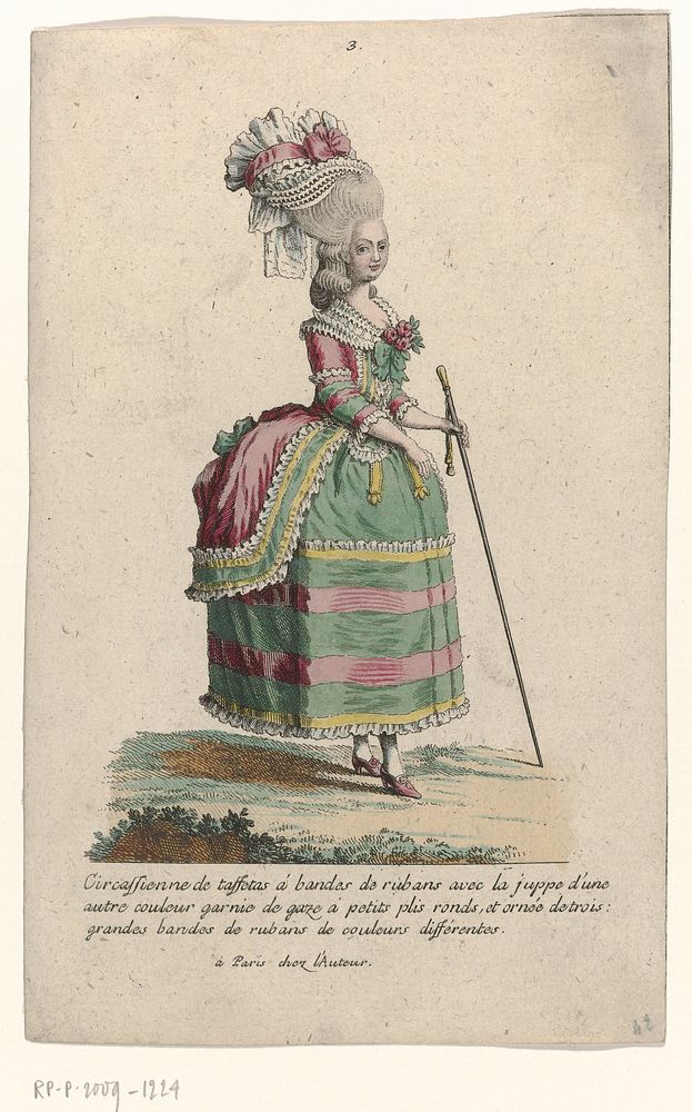 Gallerie des Modes et Costumes Français, 1785, nr. 3, Kopie naar V 126 : Circassienne de taffetas (...) (c. 1785) by Pierre…
