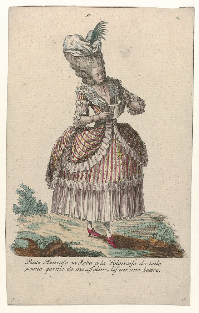 Gallerie des Modes et Costumes Français, 1785, nr. 5, nr. 9, Kopie naar G 39 : Petite Maitresse en Robe a la Polonais (...).…