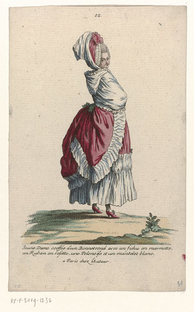 Gallerie des Modes et Costumes Français, 1785, nr. 12, nr. 23, Kopie naar H 46 : Jeune Dame coeffé (...) (c. 1785) by Pierre…