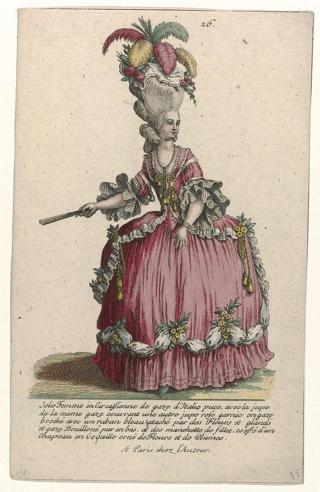 Gallerie des Modes et Costumes Français, 1785, nr. 26, nr. 51, Kopie naar K 55 : Jolie Femme en Circassienn (...) (c. 1785)…