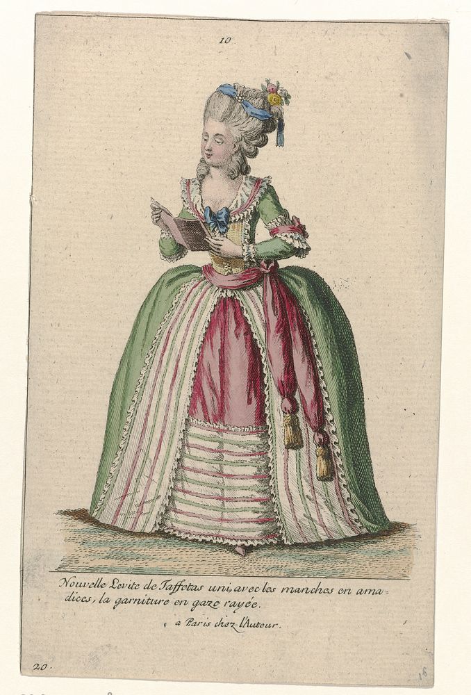 Gallerie des Modes et Costumes Français, 1785, nr.10, nr. 20, Kopie naar gg 182 : Nouvelle Levite de taffetas un (...) (c.…