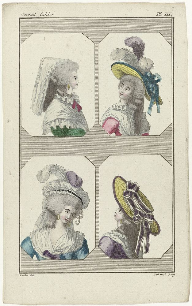 Cabinet des Modes ou les Modes Nouvelles, 2e Cahier, 1 décembre 1785, Pl. III (1785) by A B Duhamel, Pierre Thomas Le Clerc…