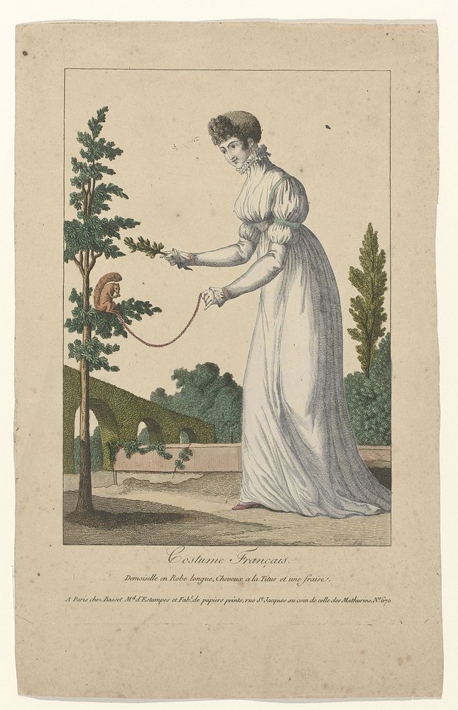Costume Français, 1795, No.19 : Demoiselle en Robe longu (...) (c. 1795) by anonymous and Basset