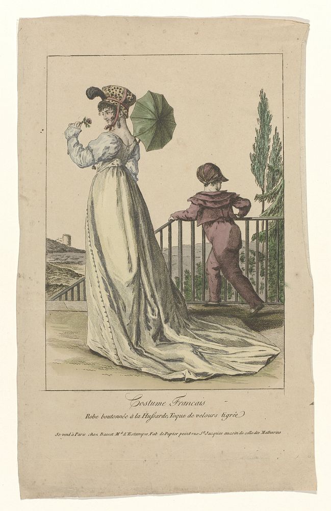 Costume Français, 1795, No. 20 : Robe boutonnée a la Hussard (...) (c. 1795) by anonymous and Basset