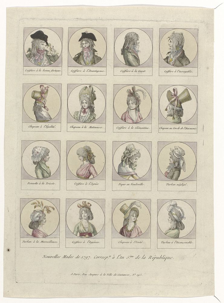 Nouvelles modes de 1797; Coiffure a la bonne fortune. (1797) by Claude Louis Desrais