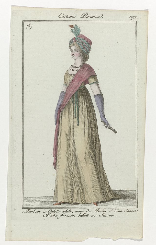 Journal des Dames et des Modes, Costume Parisien, 21 septembre 1797, (6)(ter) : Turban à Calotte plat (...) (1797) by…