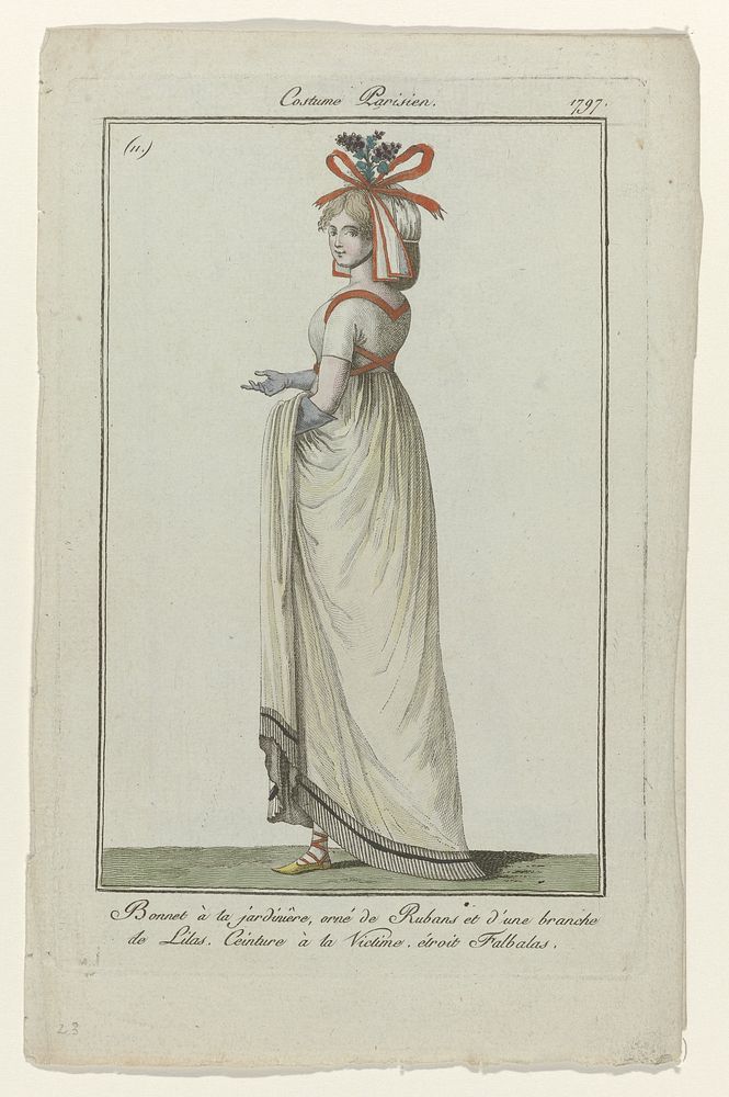 Journal des Dames et des Modes, Costume Parisien, 17 novembre 1797, (11) : Bonnet à la jardinière (...) (1797) by anonymous…