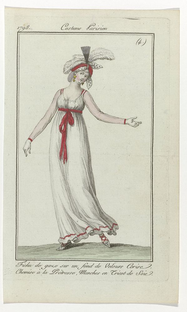Journal des Dames et des Modes, Costume Parisien, 28 janvier 1798, (4) : Fichu de gaz (...) (1798) by anonymous, Sellèque…