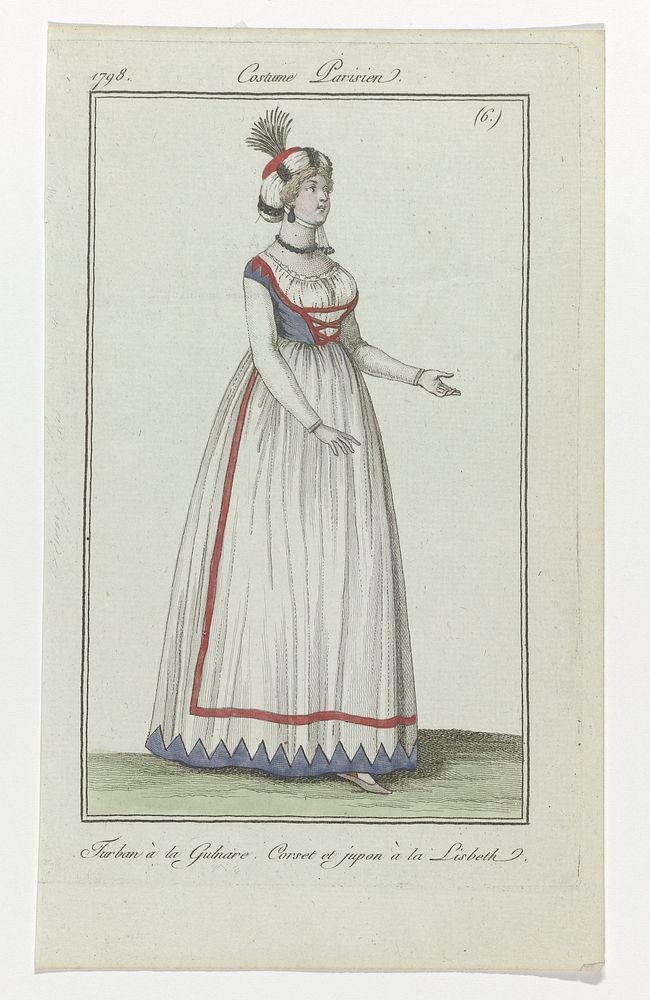 Journal des Dames et des Modes, Costume Parisien, 11 février 1798, (6) : Turban à la Gulnar (...) (1798) by anonymous…