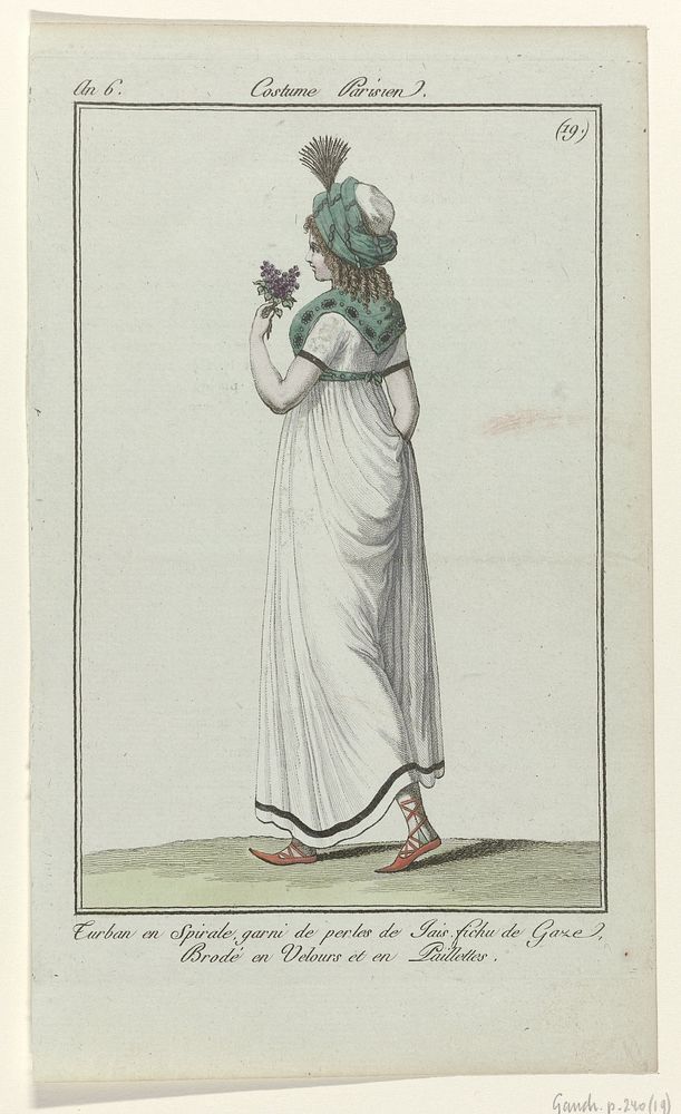 Journal des Dames et des Modes, Costume Parisien, 11 mai 1798, An 6, (19) : Turban en Spiral (...) (1798) by anonymous…