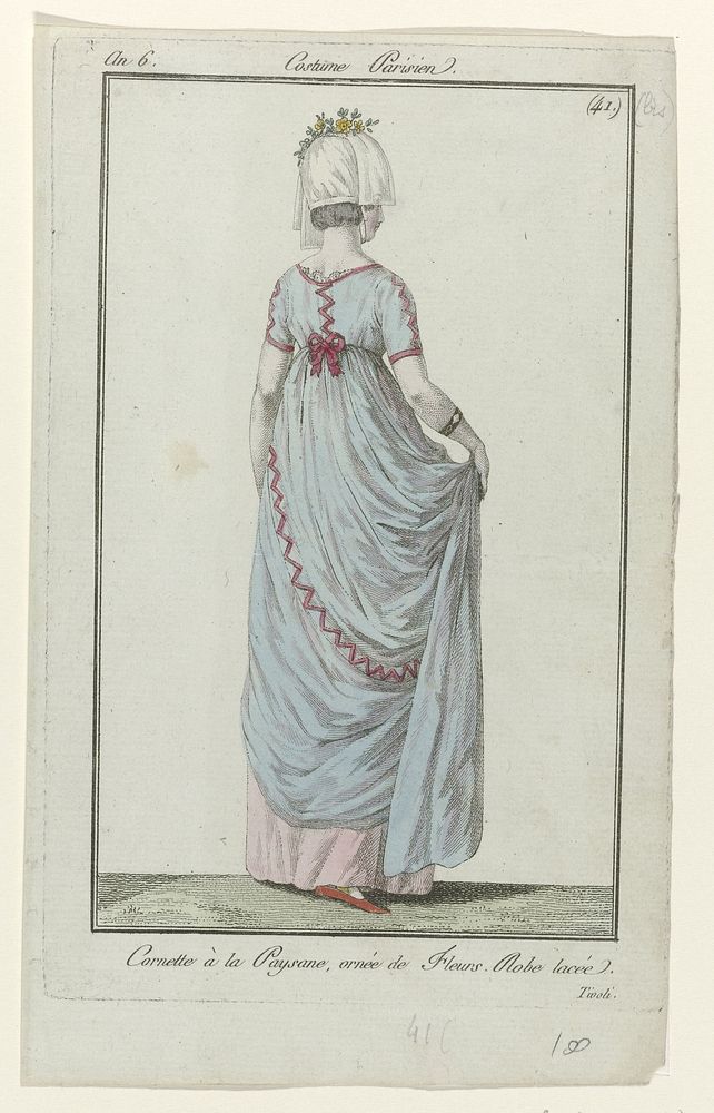 Journal des Dames et des Modes, Costume Parisien, 2 juin 1798, An 6, (41 (bis)): Cornette à la Paysan (...) (1798) by…