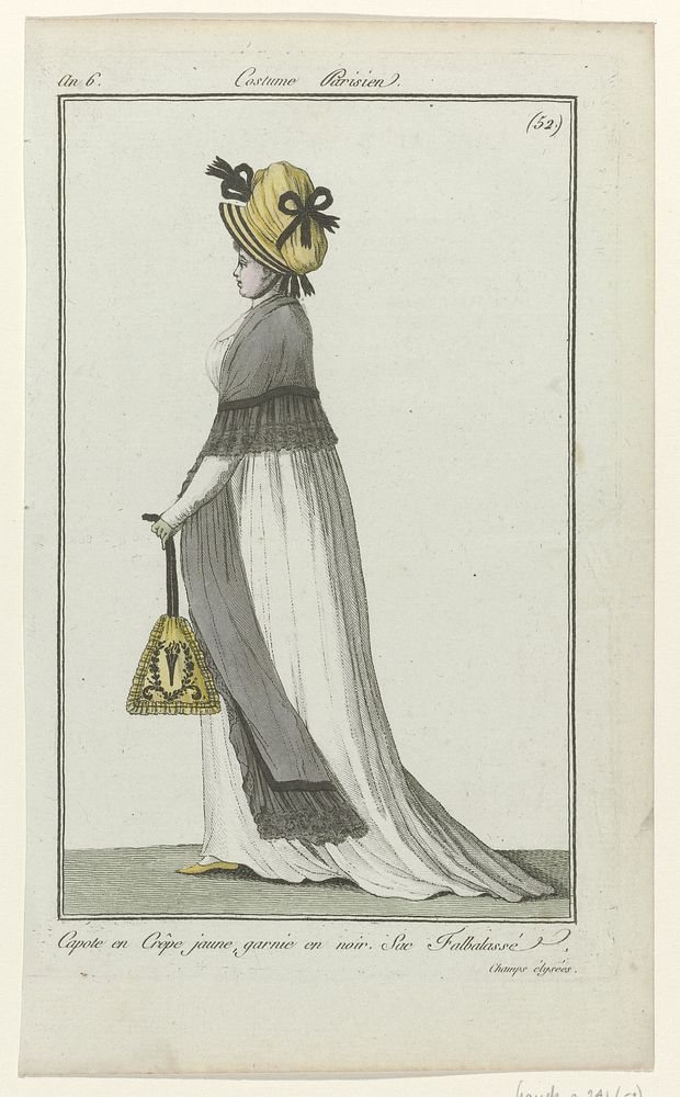 Journal des Dames et des Modes, Costume Parisien, 28 juillet 1798, An 6, (52) : Capote en Crêp (...) (1798) by anonymous…