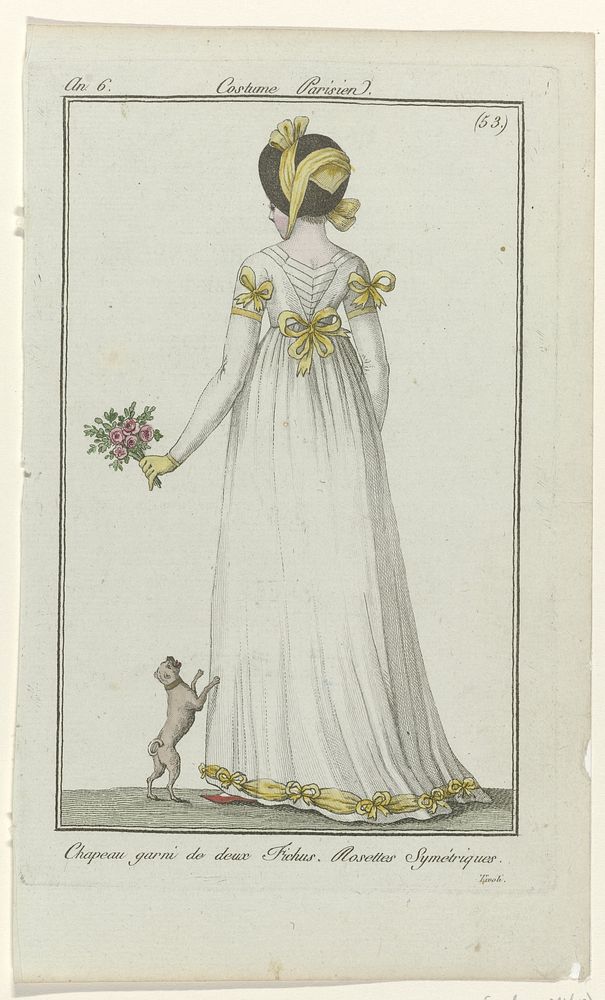 Journal des Dames et des Modes, Costume Parisien, 2 août 1798, An 6, (53) : Chapeau garni de deux Fichus (...) (1798) by…