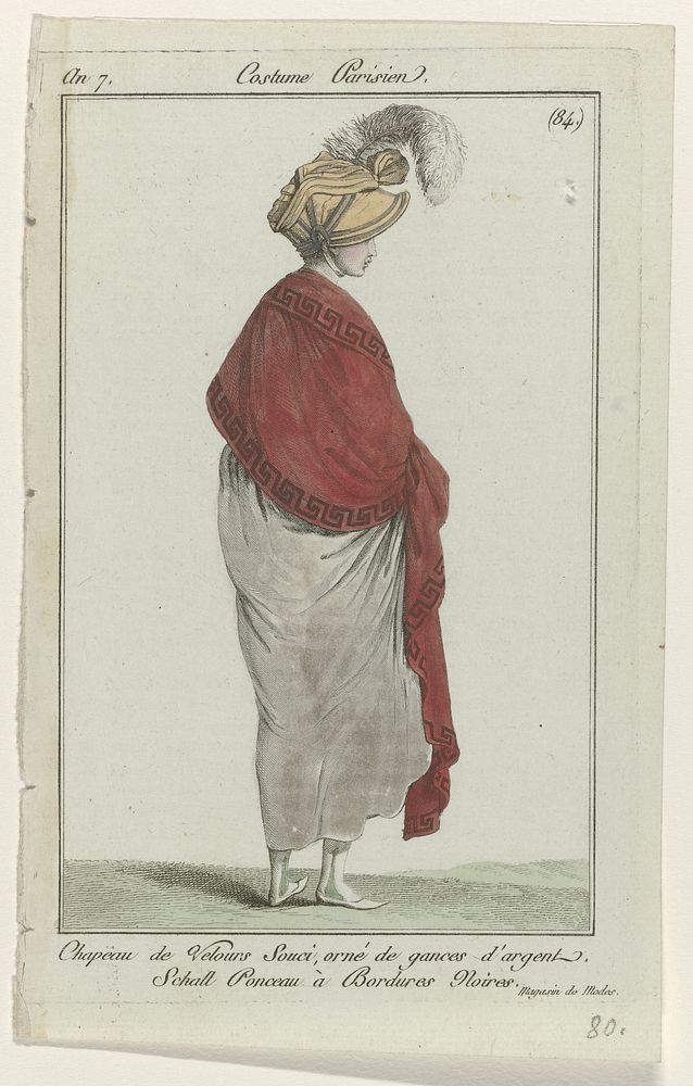 Journal des Dames et des Modes, Costume Parisien, 14 janvier 1799, An 7 (84) : Chapeau de velours Souc (...) (1799) by…
