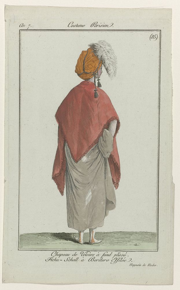 Journal des Dames et des Modes, Costume Parisien, 19 janvier 1799, An 7 (85) : Chapeau de velours (...) (1799) by anonymous…