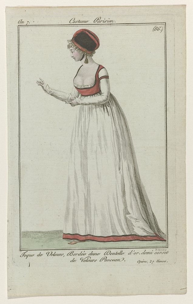 Journal des Dames et des Modes, Costume Parisien, 24 janvier 1799, An 7 (86) : Toque de Velours (...) (1799) by Pierre…