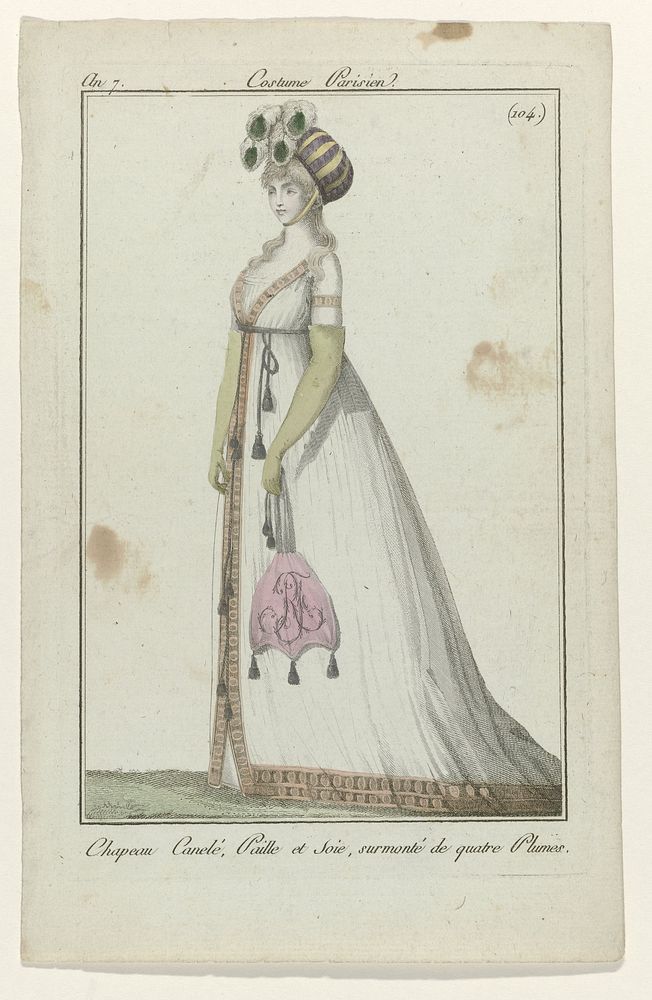 Journal des Dames et des Modes, Costume Parisien, 29 avril 1799, An 7 (104) : Chapeau Canelé (...) (1799) by anonymous…