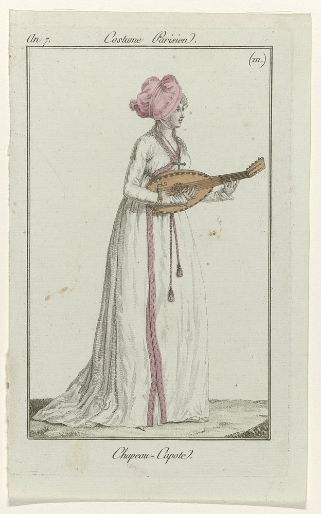 Journal des Dames et des Modes, Costume Parisien, 8 juin 1799, An 7 (111) : Chapeau - Capote (1799) by anonymous, Sellèque…