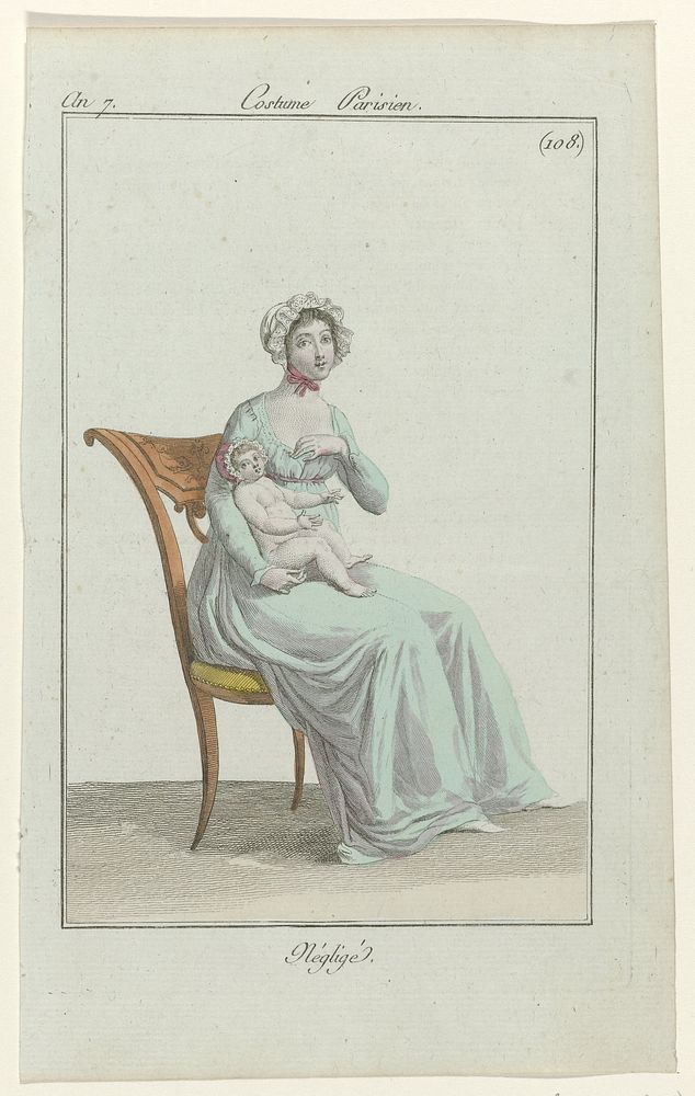 Journal des Dames et des Modes, Costume Parisien, 24 mai 1799, An 7 (108) : Négligé (1799) by anonymous, Sellèque and Pierre…