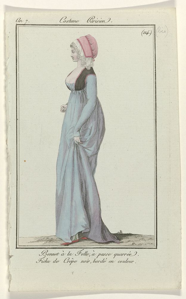 Journal des Dames et des Modes, Costume Parisien, 3 juillet 1799, An 7 (114 bis) : Bonnet à la Foll (...) (1799) by…