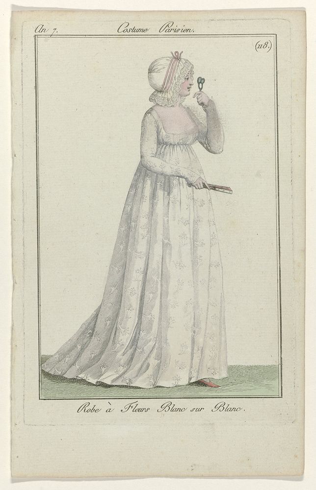 Journal des Dames et des Modes, Costume Parisien, 1799, An 7 (118) : Robe à Fleurs Blanc (...) (1799) by anonymous and…